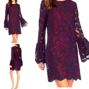 Wayf Womens Dress Size Small Navy Blue Lace Bell Sleeve Keyhole Back Tie Close M